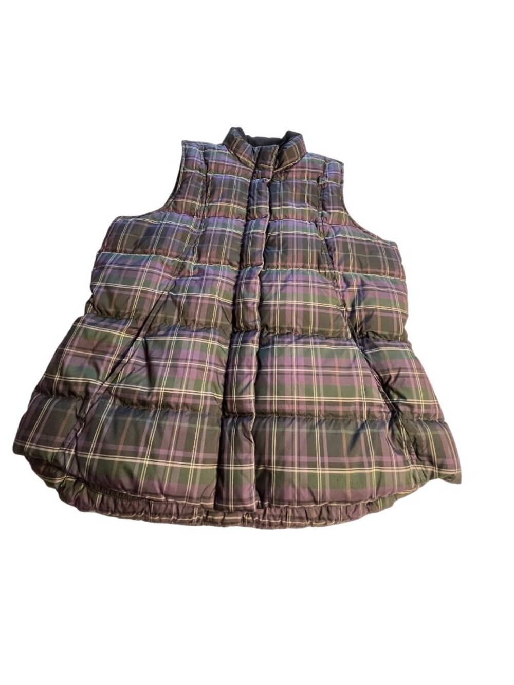 Eddie Bauer Purple Plaid Goose Down Quilted Puffer Vest Womens L Winter Outdoor